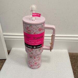 Betsey Johnson Pink Floral Insulated Tumbler 40oz stainless steel NWT